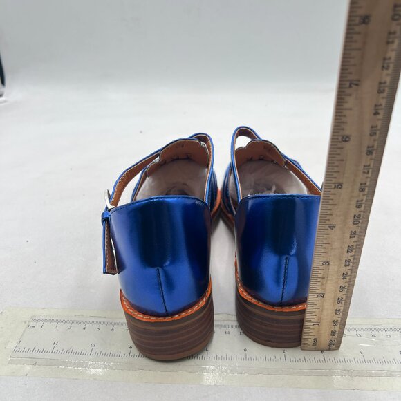 FSJ Blue Retro Closed Toe Sandals Low Block Heel Woven Roman Ankle Strap Sandals - Picture 5 of 8